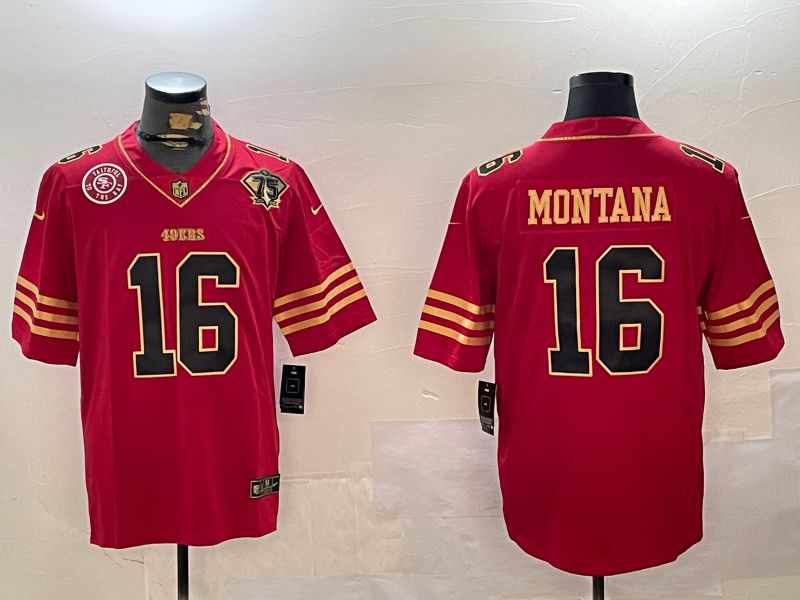 Men San Francisco 49ers #16 Montana Red Gold 2024 Nike Limited NFL Jersey style 12303